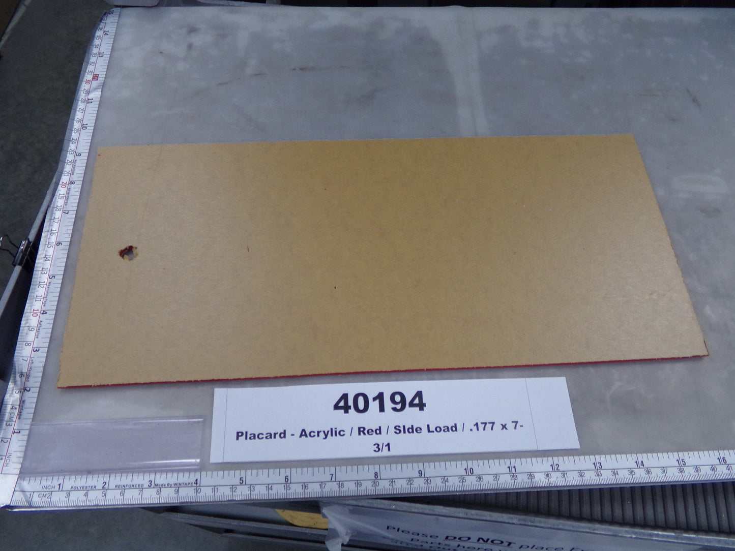 Placard, Acrylic, Red, Side Load, 7-3/16"H x 16"L, Fabricated
