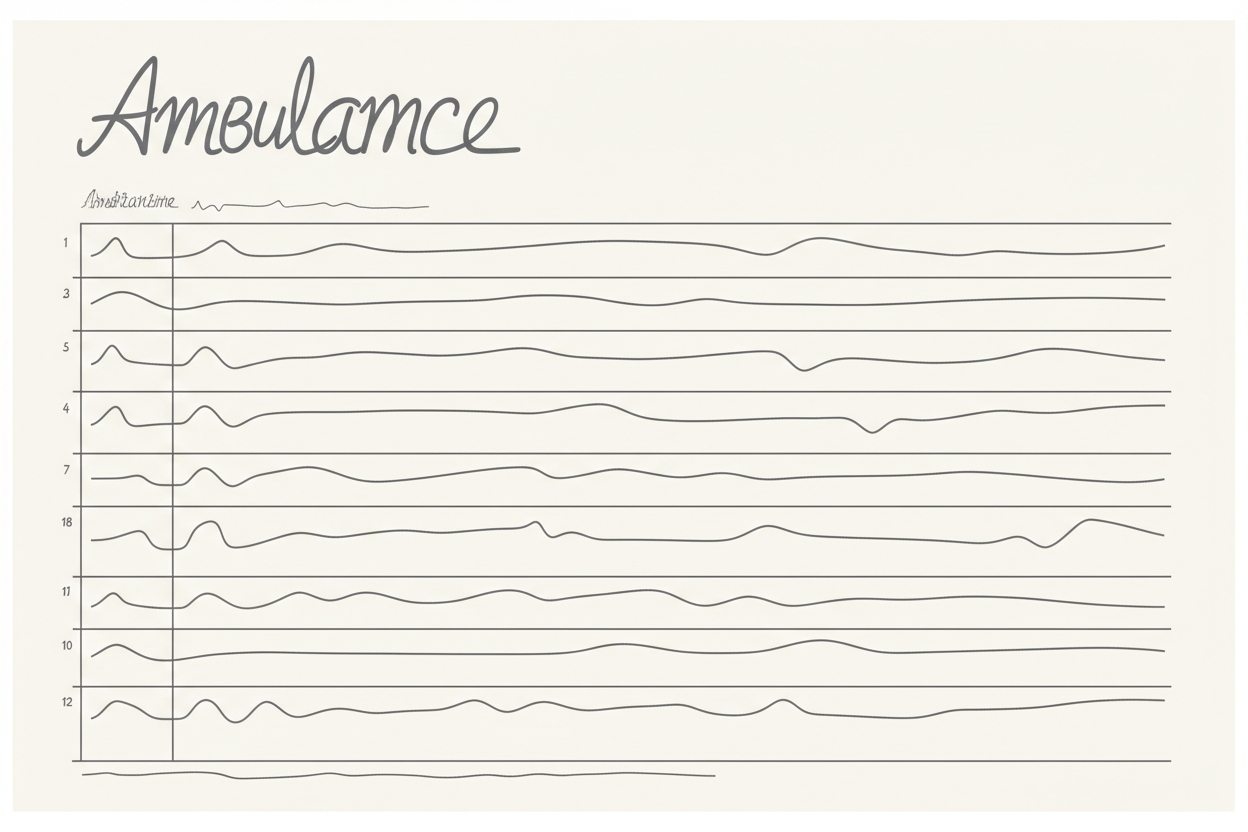 ambulance parts list that uses squiggly lines to represent words