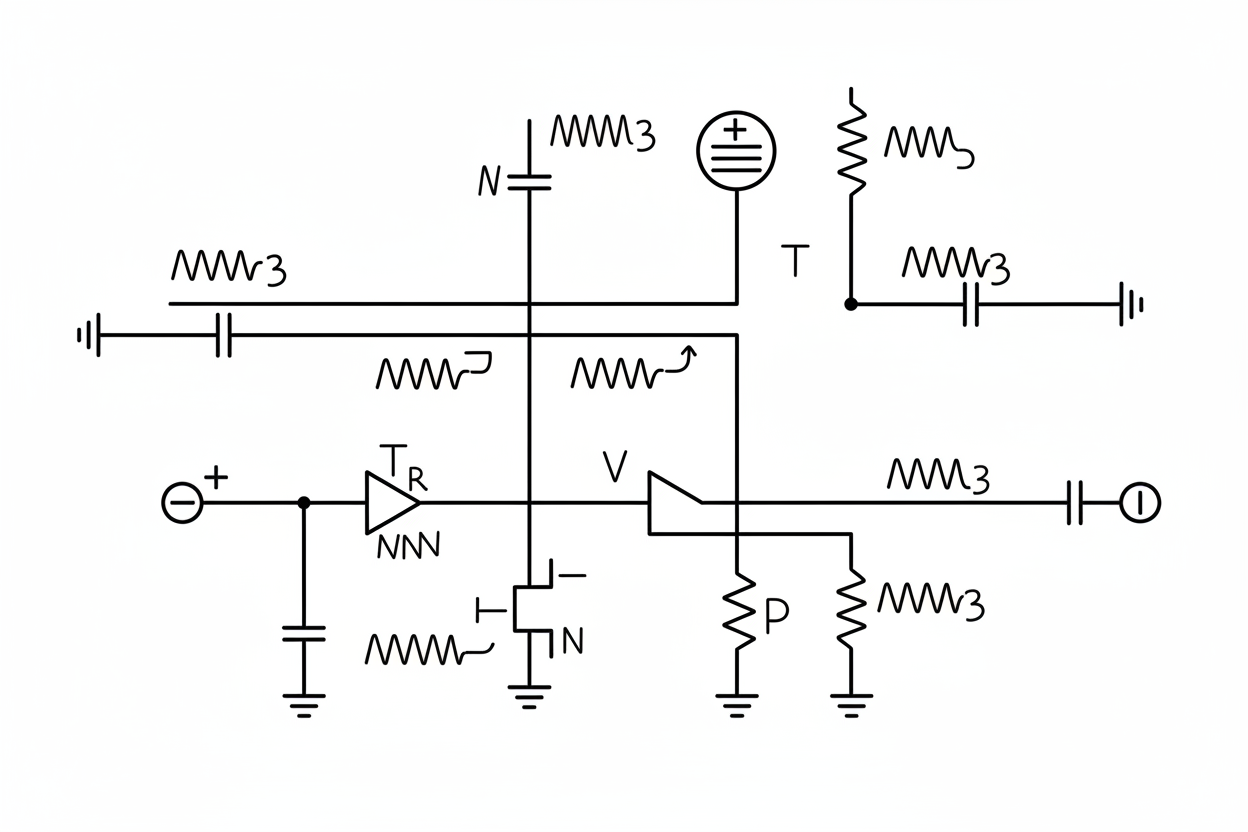 electrical schematics with squiggly lines to represent words and in clip art style