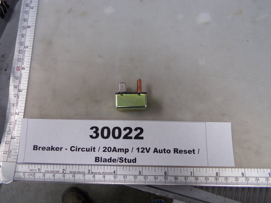 Breaker, Circuit, 20amp, 12VDC, Auto Reset, Blade / Stud,  121H20-00M