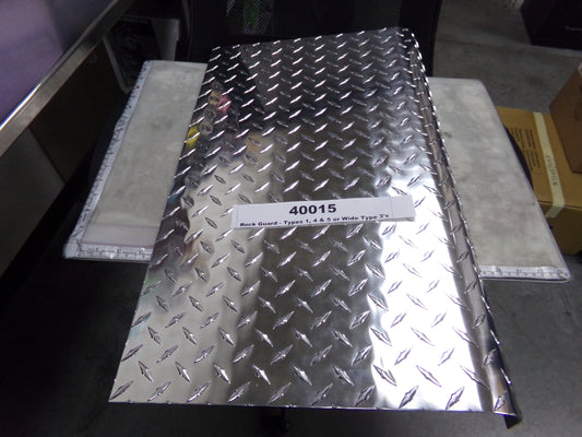 Guard, Rock, Aluminum Diamond Plate, 16/34"W x 24"H w/2-3/4" Lip, Fabricated