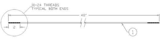 Rod, Door, 48" Long, 10-24 Threaded Ends, Stainless Steel, C1008RAW