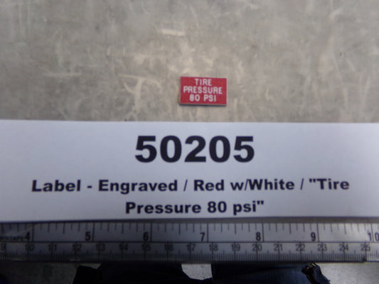 Label, Laminated, 'TIRE PRESSURE 80 PSI', Red and White, Awards West