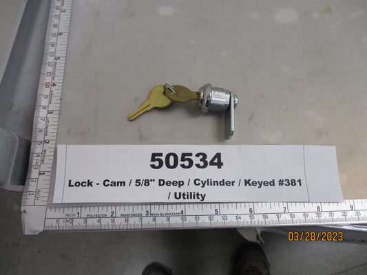 Lock, Cam, 5/8" Deep, Cylinder Keyed #381, K D L Hardware, UC-23058-KA381