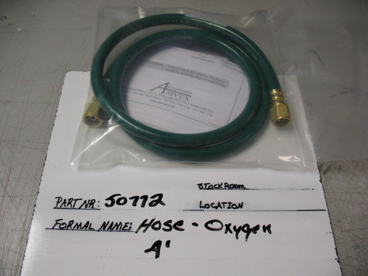 Hose, Oxygen, 4'L, Conductive 1/4", DISS Hex Nut Ends, Amvex, HS-04YO-DFDFC4