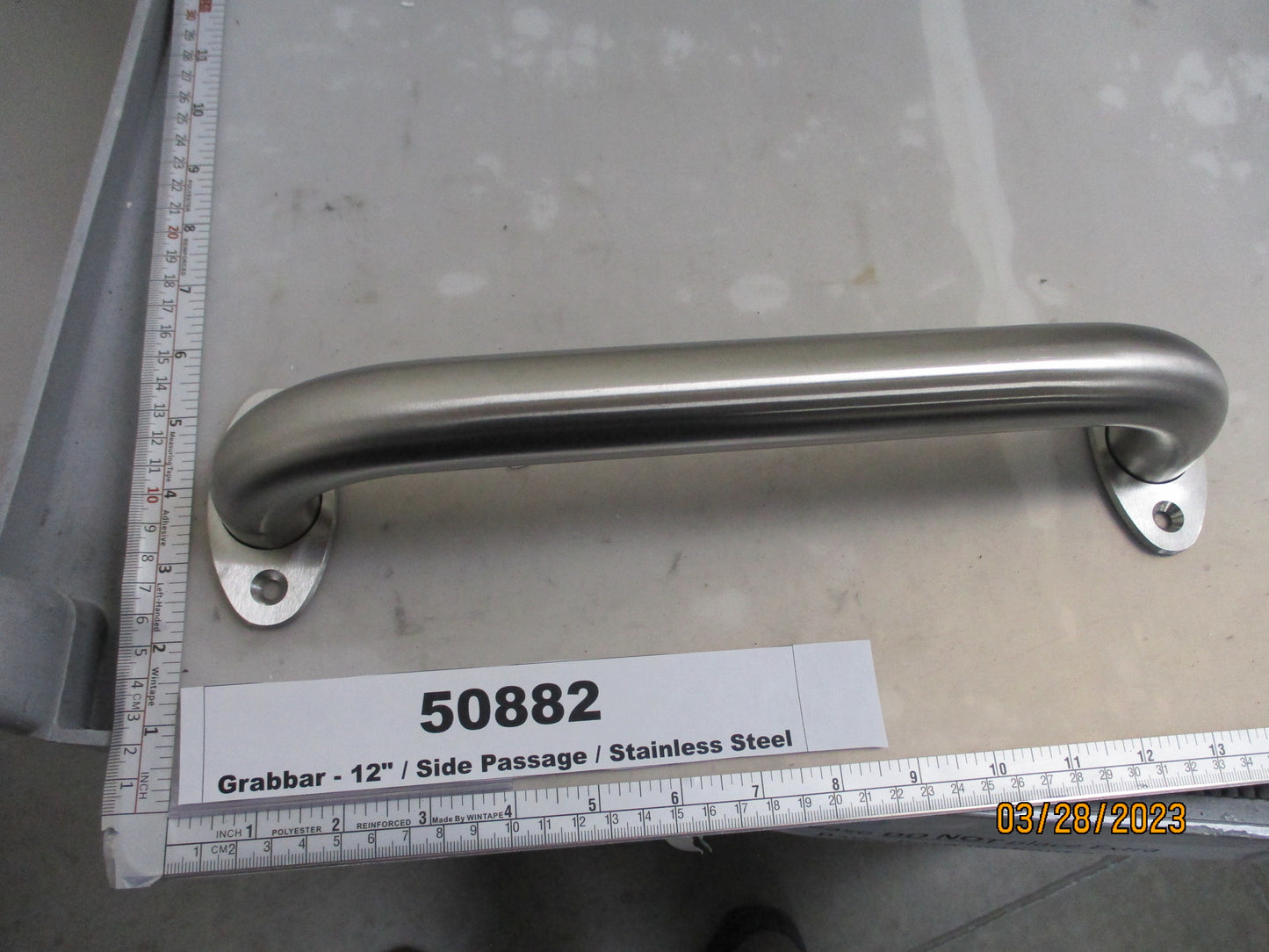 Grabbar, 12", Side Passage, Stainless Steel, Brey & Krause Mfg, V6734-SS