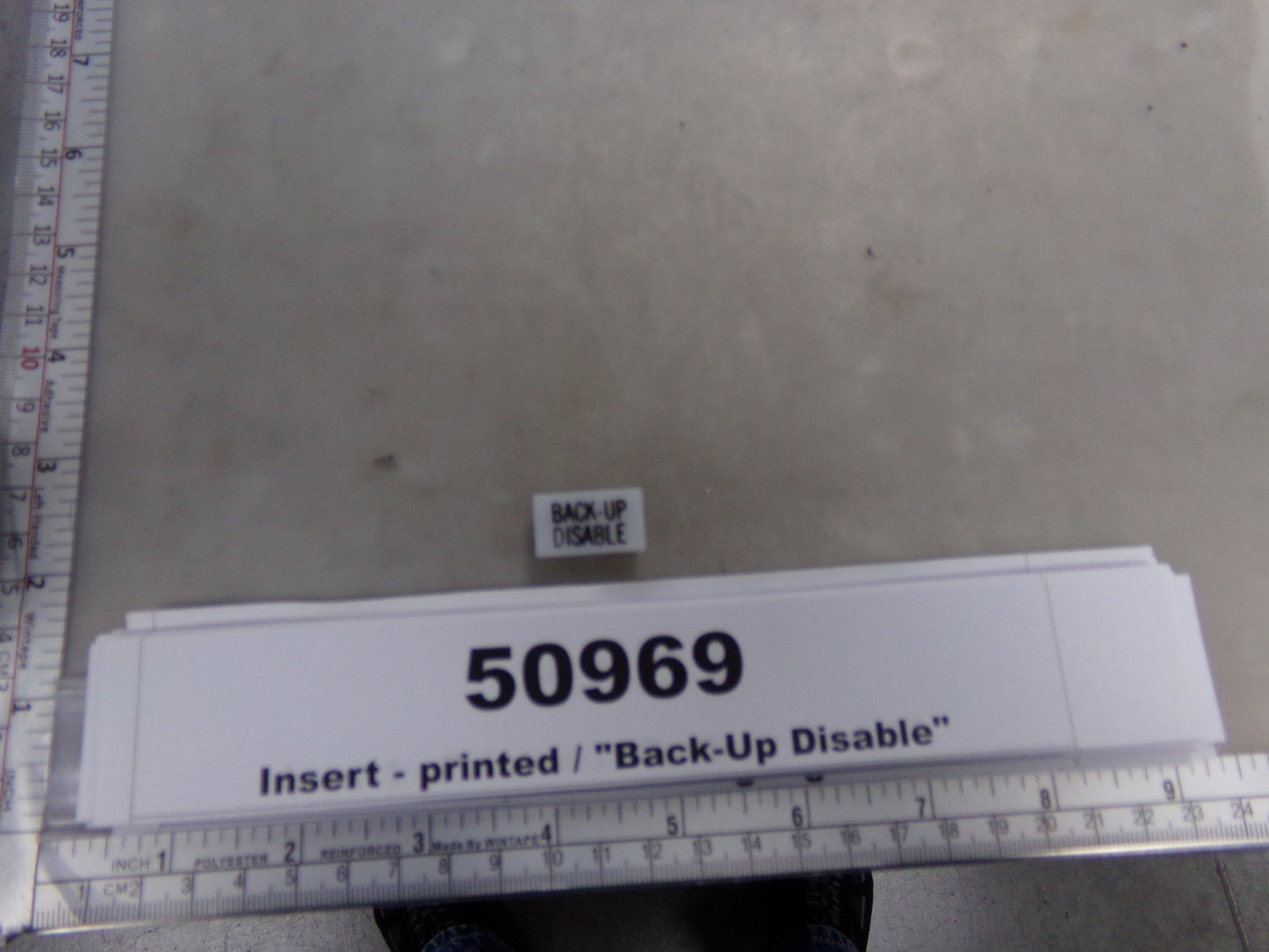 Insert, 'BACK-UP DISABLE', White, Switch Label Window, Transportation Safety, S220-5500