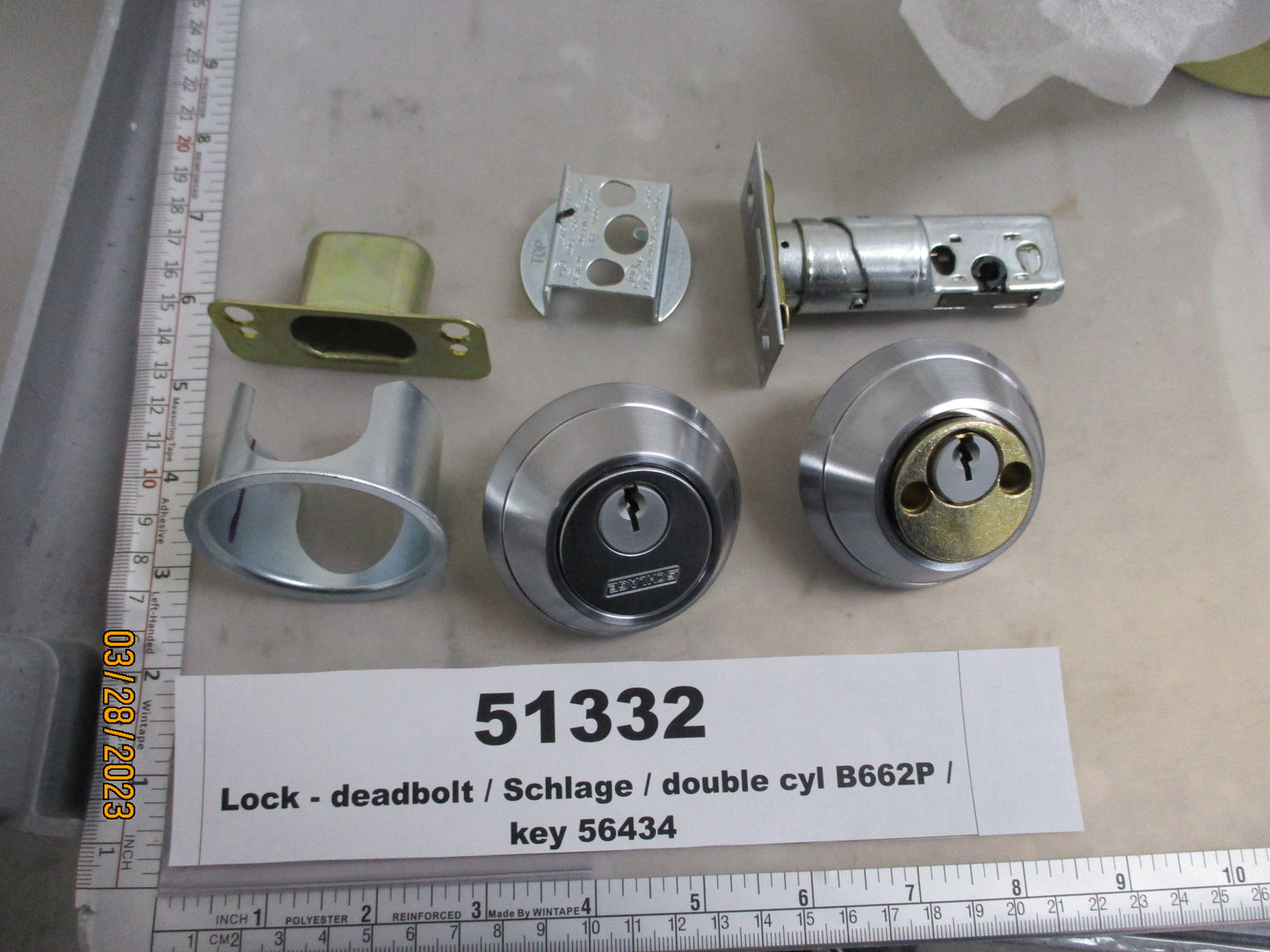 Lock, Deadbolt, Schlage, Double Cyl B662P, Keyed #56434, K D L Hardware, B662-626