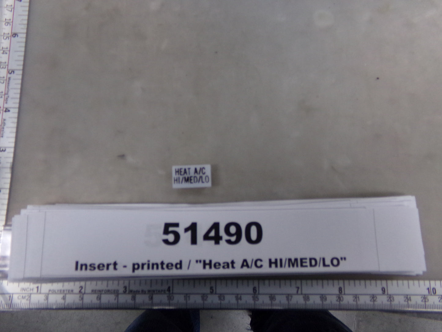 Insert, 'HEAT A/C HI/MED/LO', White, Switch Label Window, Transportation Safety