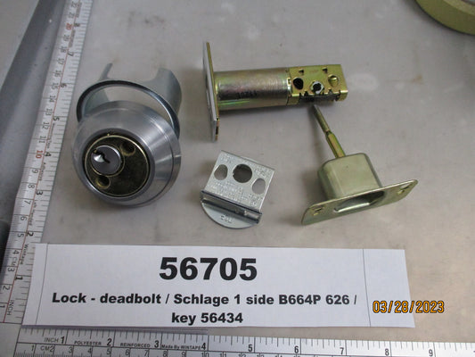 Lock, Deadbolt, Schlage 1 Side, B664P 626, Keyed 56434