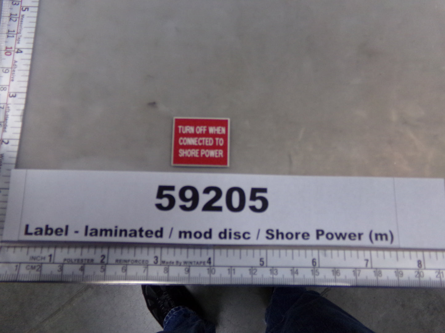 Label, Laminated, 'TURN OFF WHEN CONNECTED TO SHORE POWER', Red w/ White, Awards West