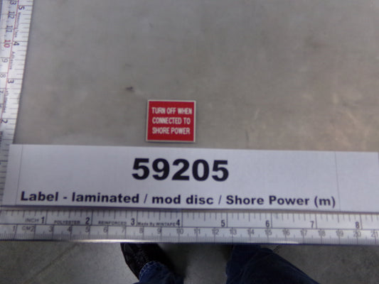 Label, Laminated, 'TURN OFF WHEN CONNECTED TO SHORE POWER', Red w/ White, Awards West
