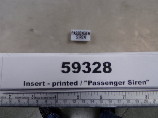 Insert, 'PASSENGER SIREN', White, Switch Label Window, Transportation Safety, S220-5500