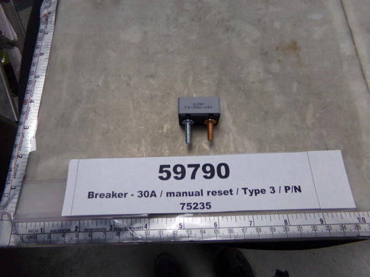 Breaker, 30A, Manual Reset, Del City Wire Co, 75235