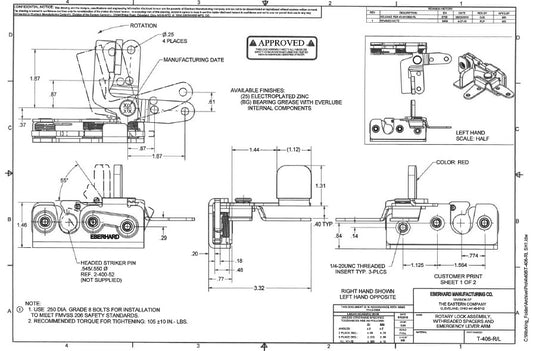 Latch, Rotary, Two-Stage, w/Inside Release Leaver, Left Hand, Eberhard, 4T-M10652-L-25