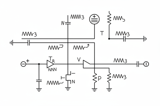 electrical schematics with squiggly lines to represent words and in clip art style